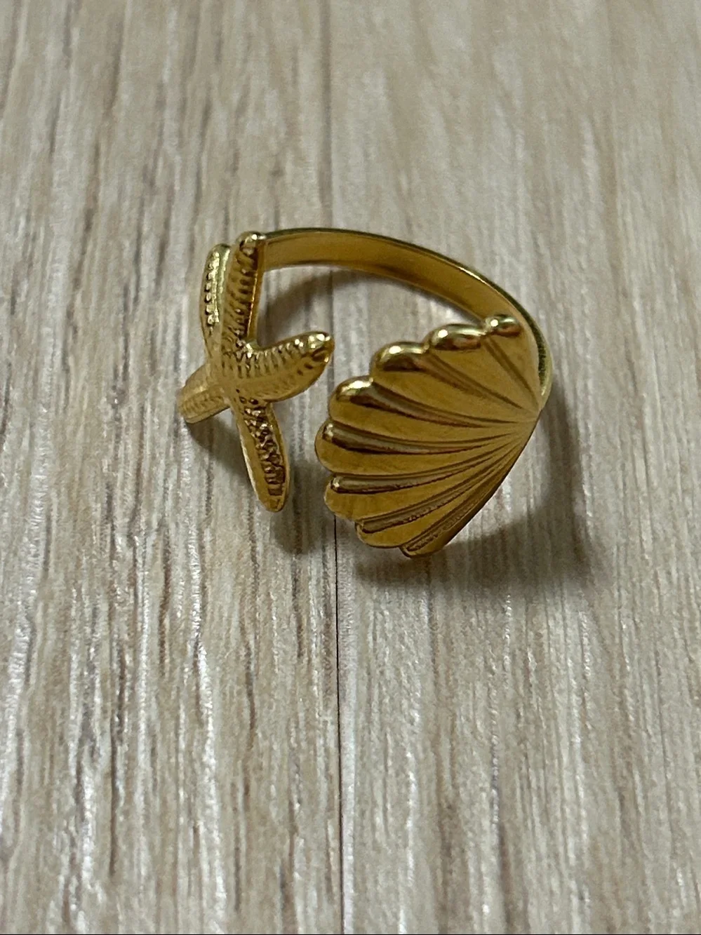 3-Rings Initial 'A', Seashell, and mermaid tail Ring Set Gold Tone -Kids Jewelry